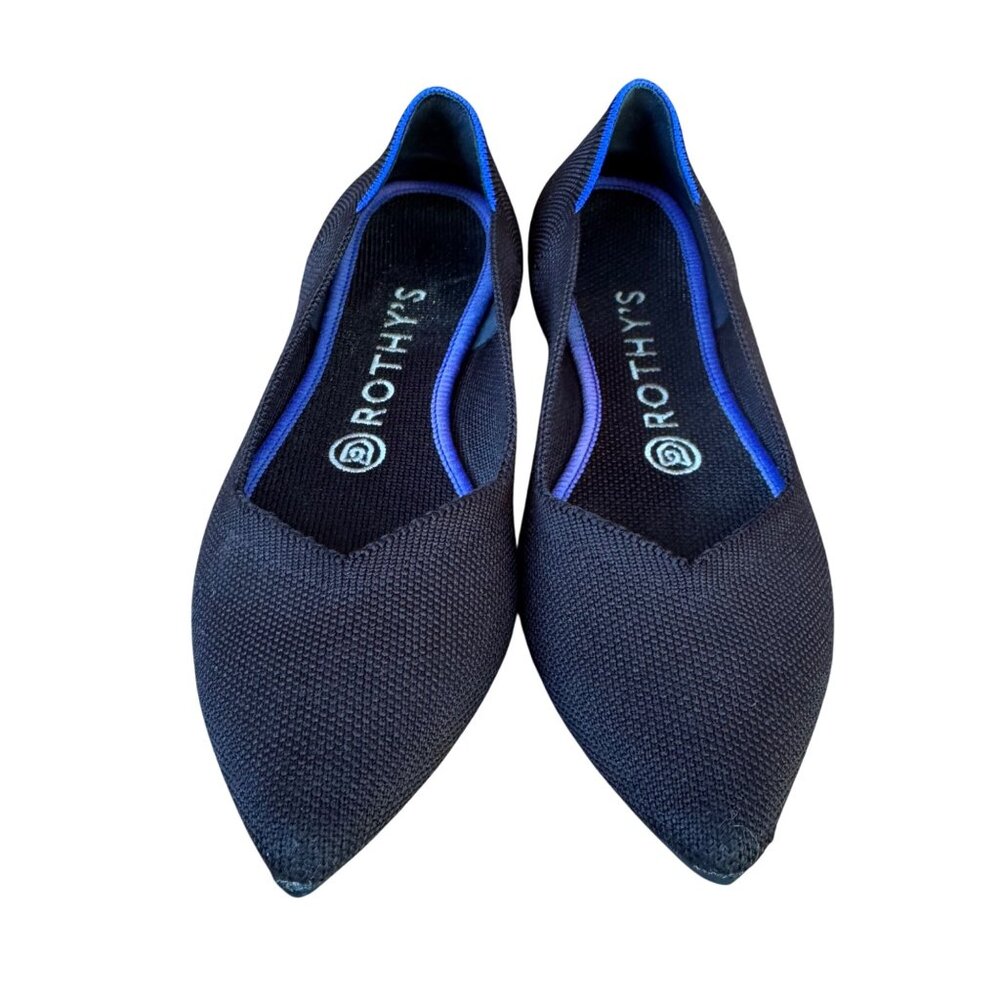 Rothys Womens Pointed Toe Flats Black W7 EU 37.5 Washable Knit Sustainable Shoes